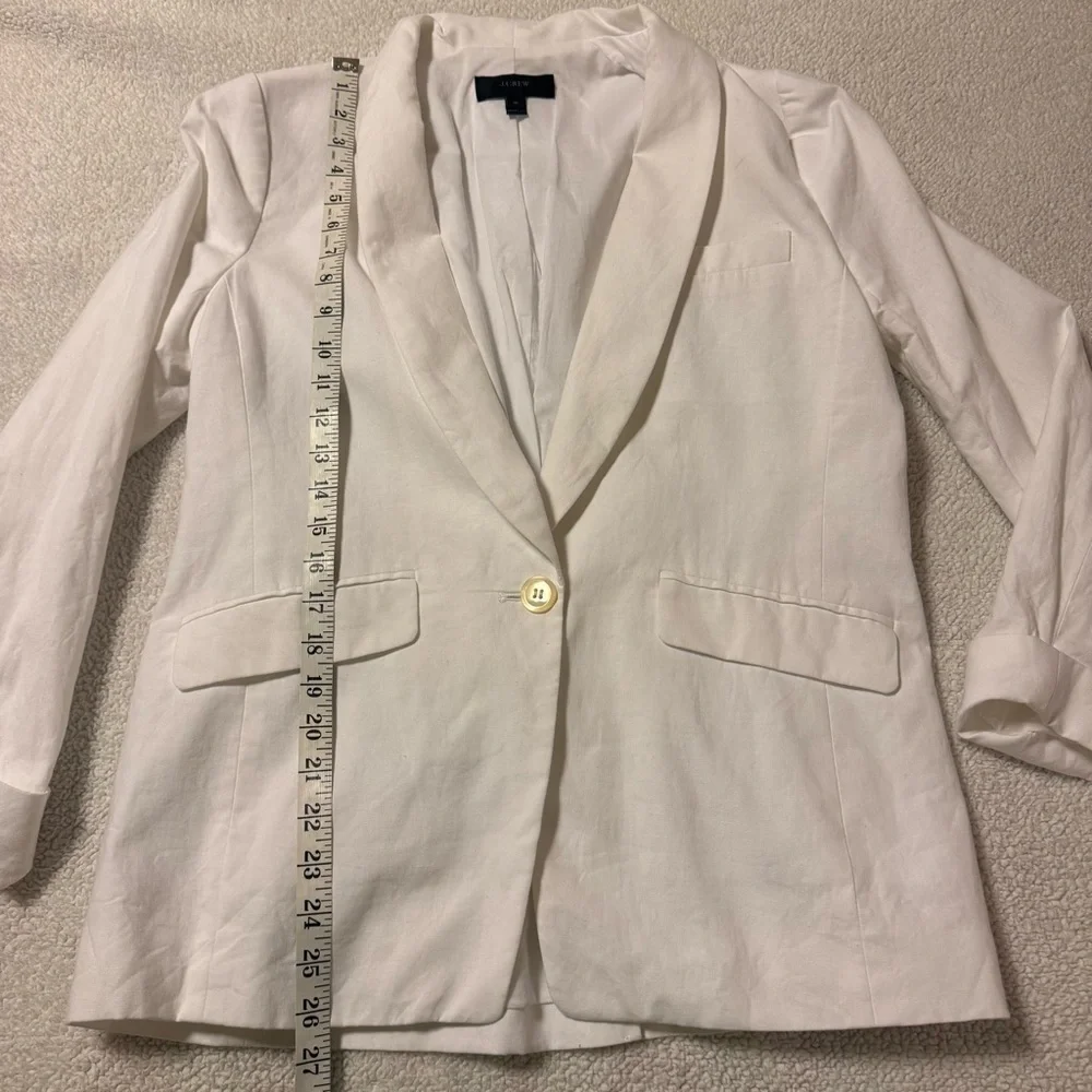 J. Crew White Unstructured Shawl Collar Cotton Linen Blazer Jacket Single-Button